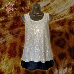 Chico’s White Sequin Lace Tank Top